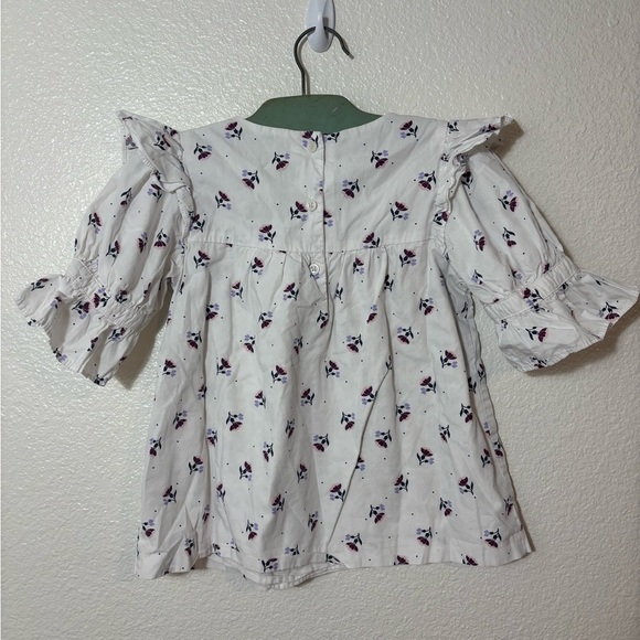 Janie and Jack Floral Blouse White Size 7 100% Cotton | puff sleeves | spring - Picture 3 of 4